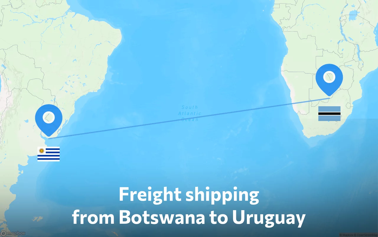 Shipping route from Botswana to Uruguay