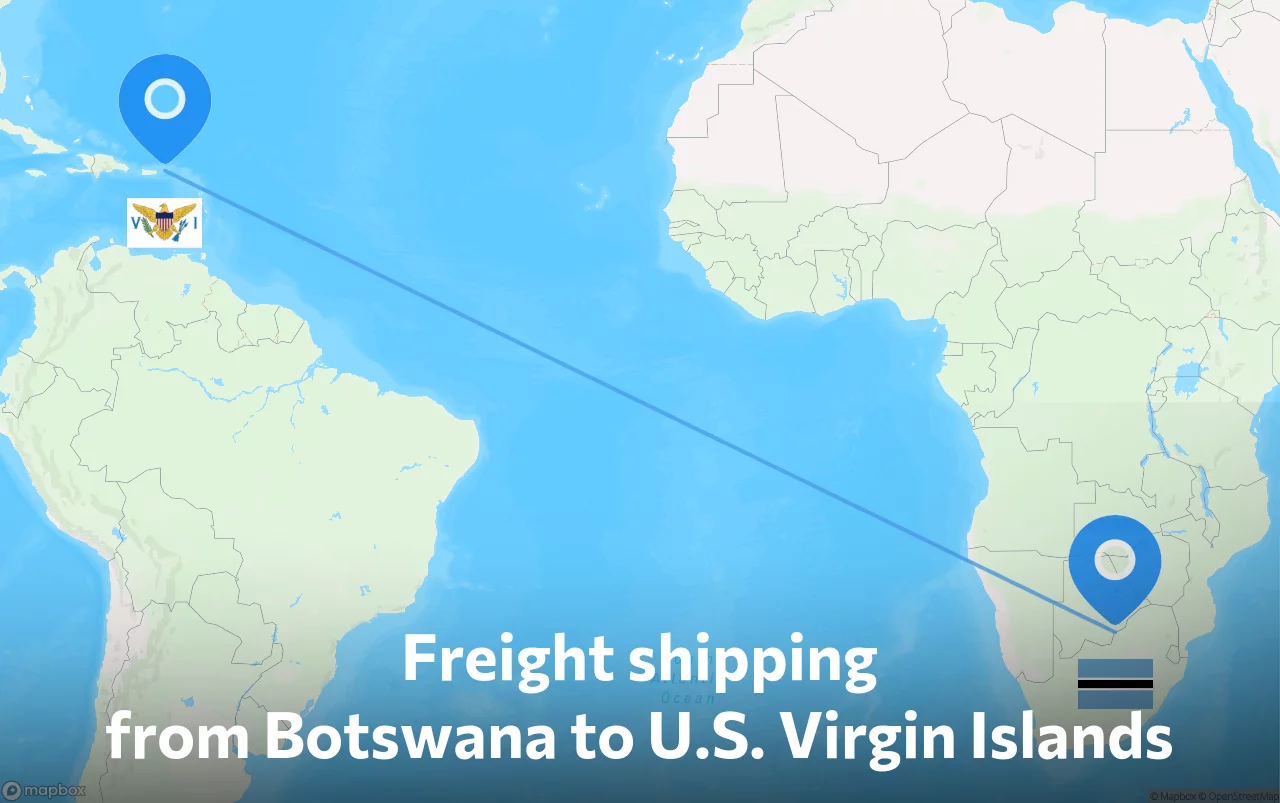 Shipping route from Botswana to U.S. Virgin Islands