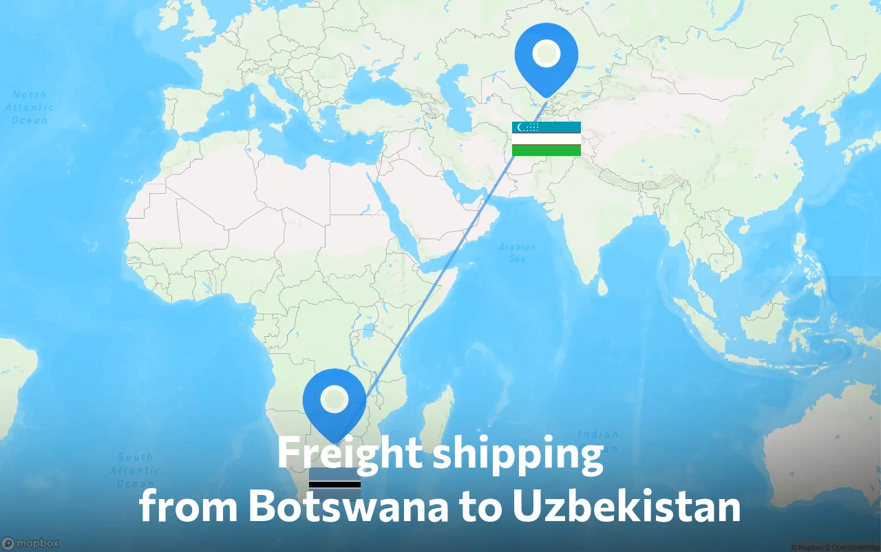 Shipping route from Botswana to Uzbekistan