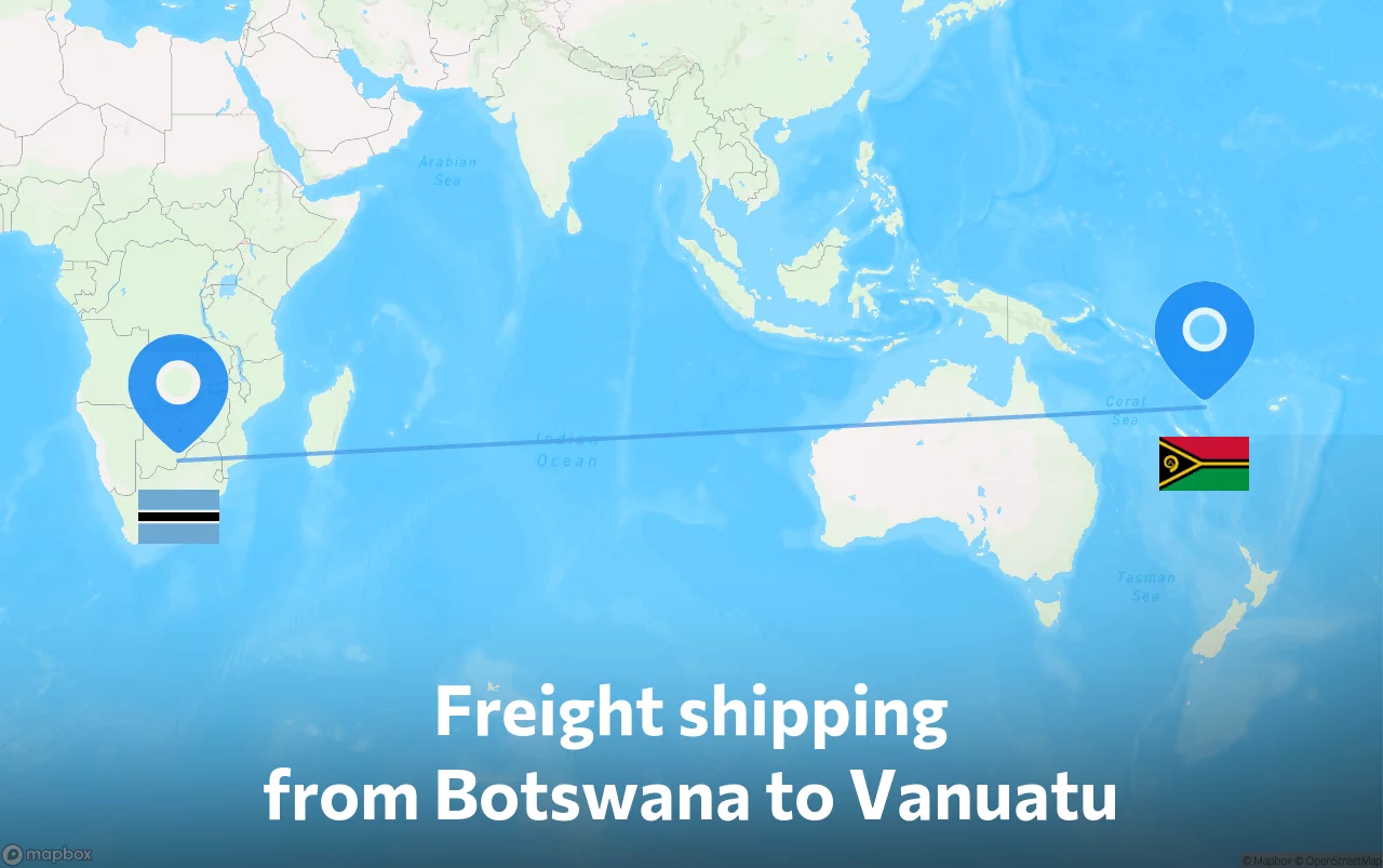 Shipping route from Botswana to Vanuatu
