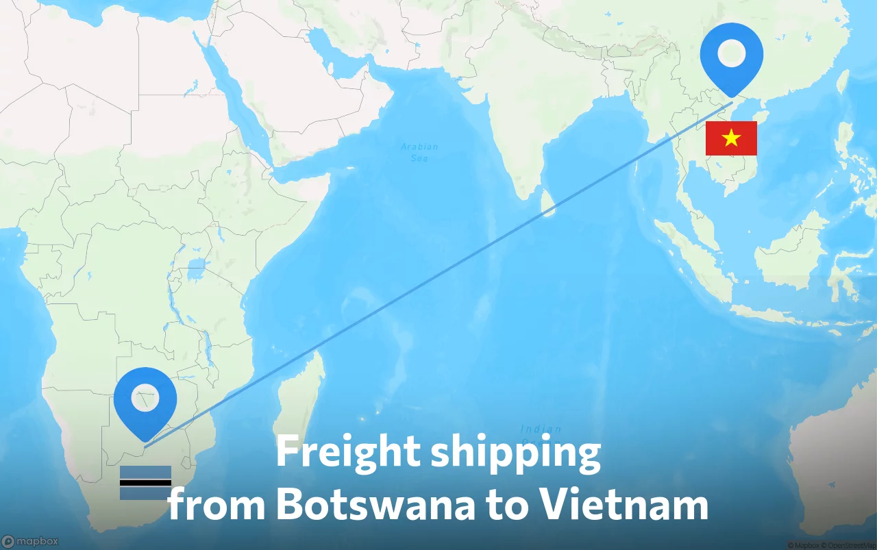 Shipping route from Botswana to Vietnam