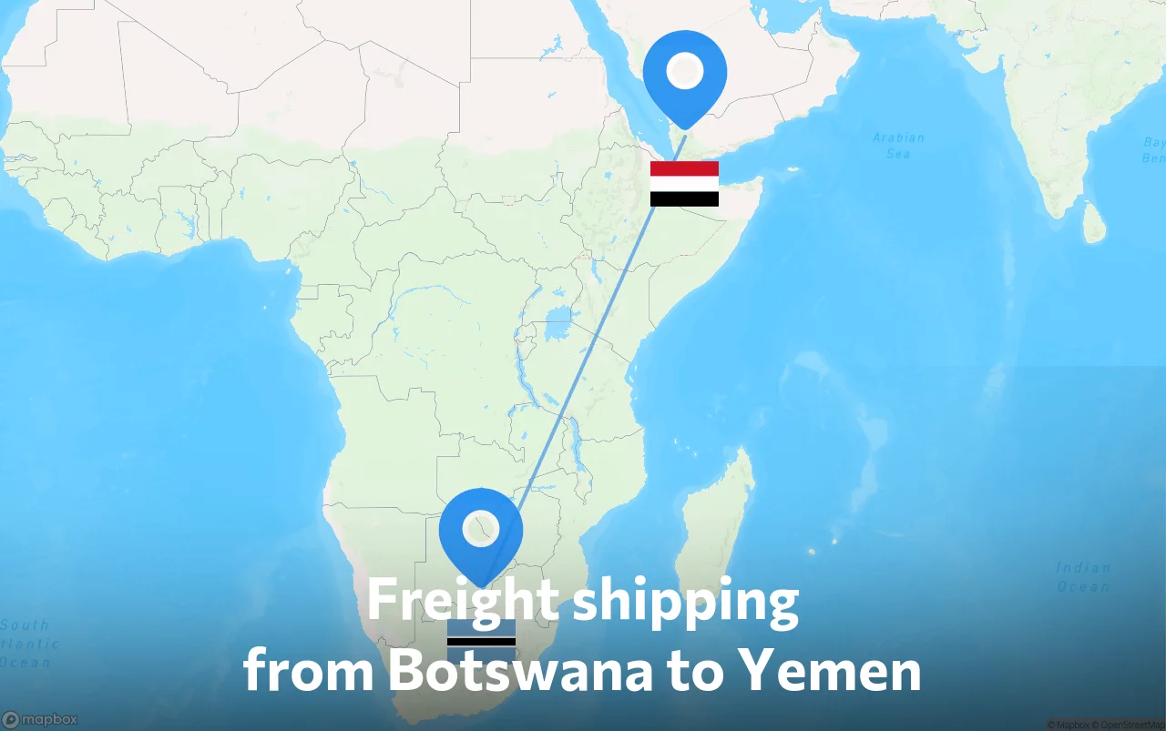 Shipping route from Botswana to Yemen