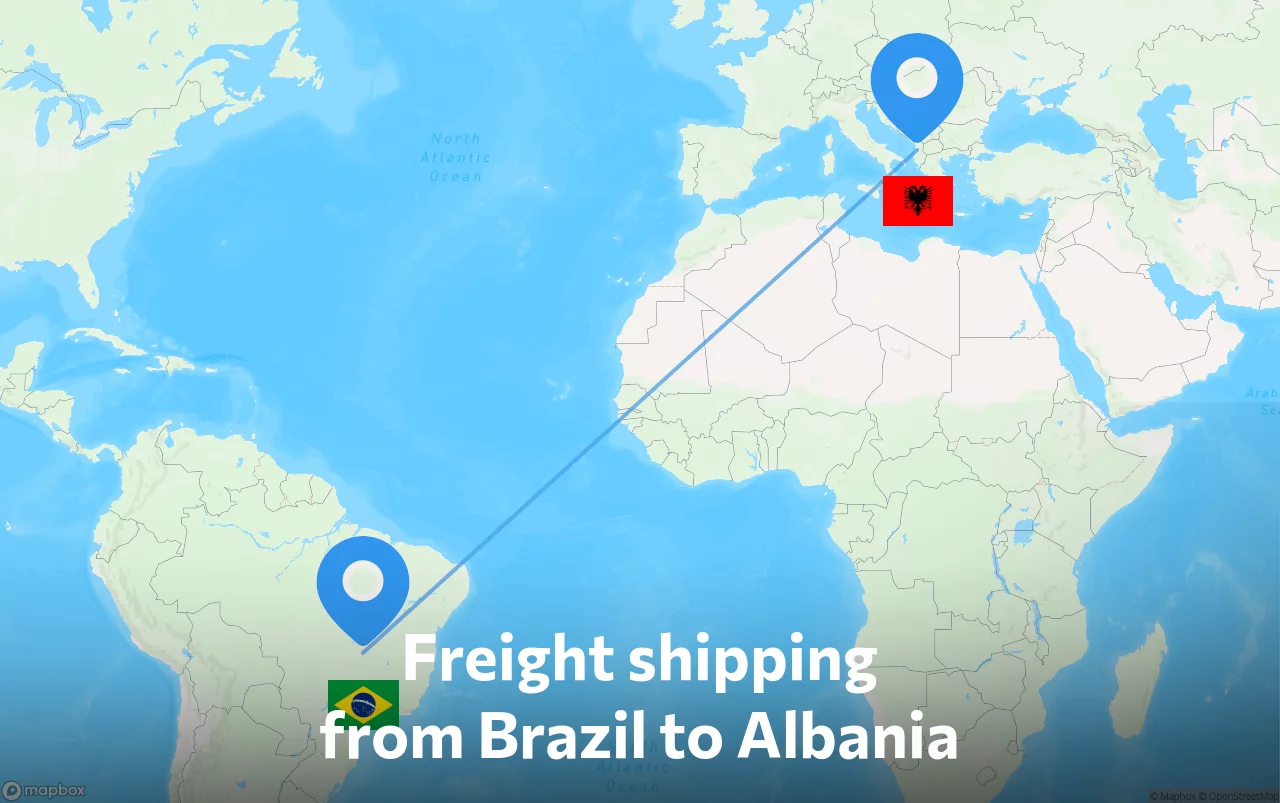Shipping route from Brazil to Albania
