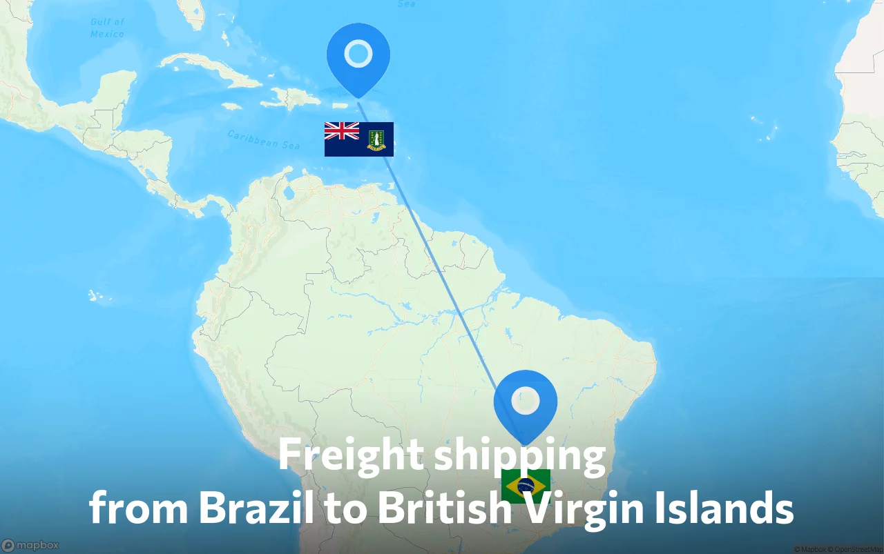 Shipping route from Brazil to British Virgin Islands
