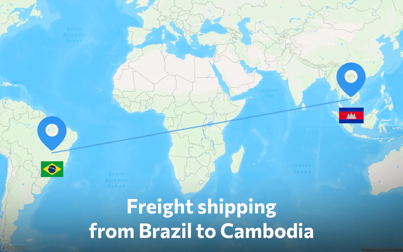 Shipping route from Brazil to Cambodia