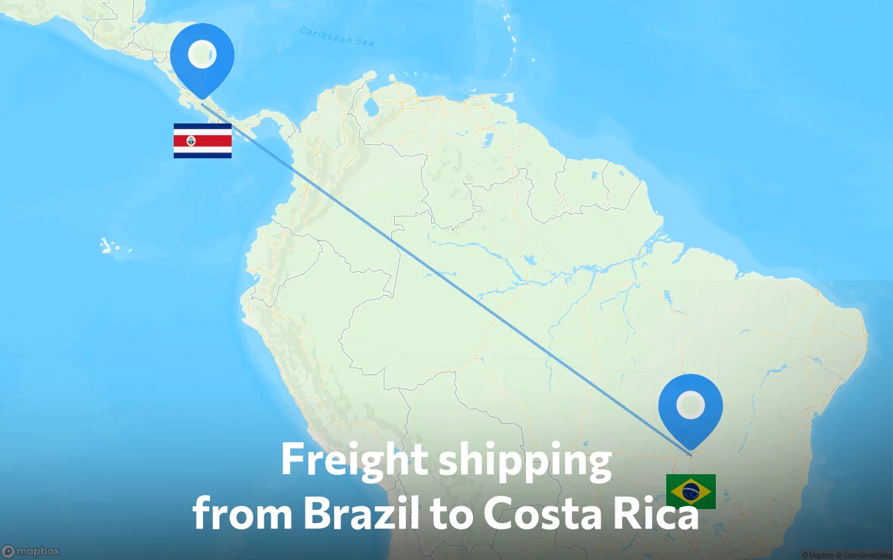 Shipping route from Brazil to Costa Rica