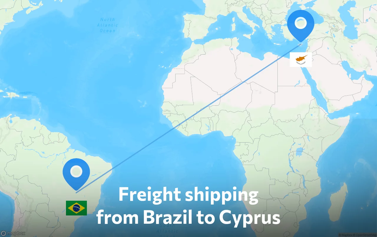 Shipping route from Brazil to Cyprus