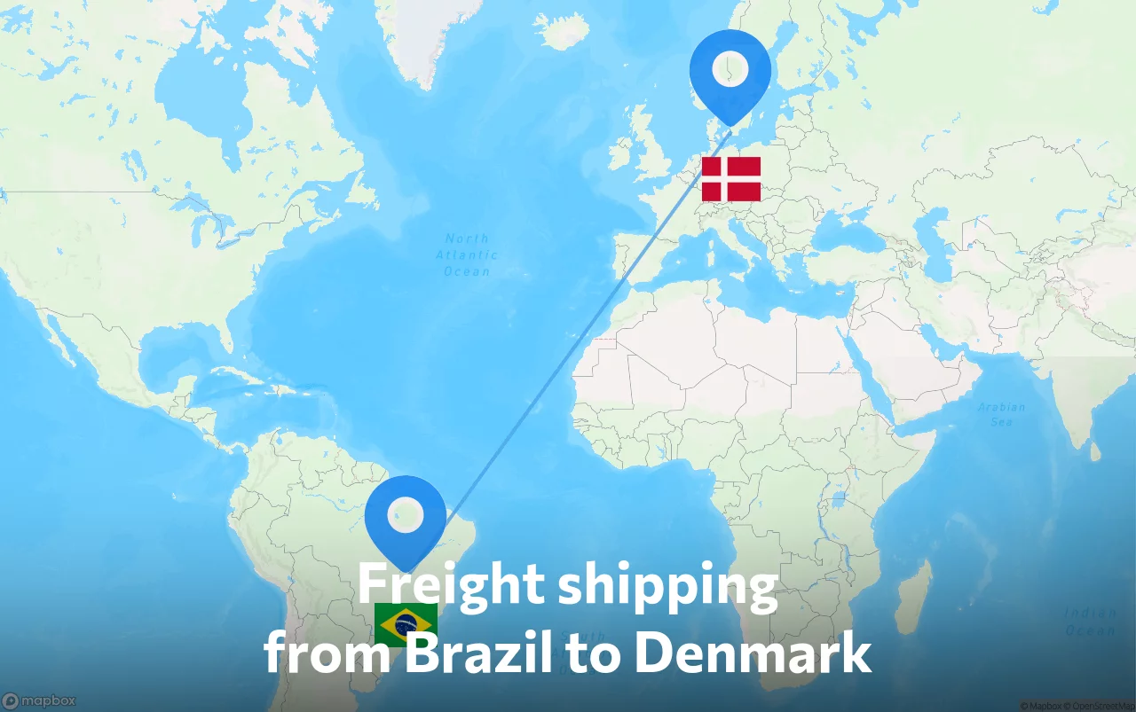 Shipping route from Brazil to Denmark