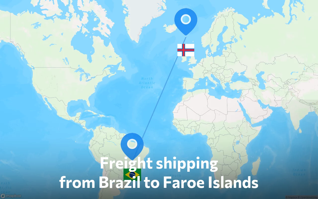 Shipping route from Brazil to Faroe Islands