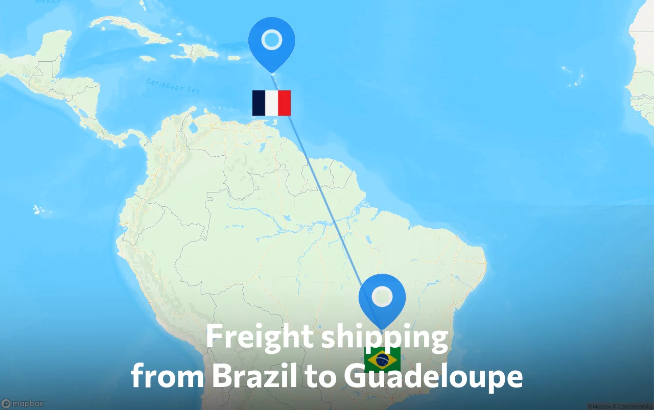 Shipping route from Brazil to Guadeloupe