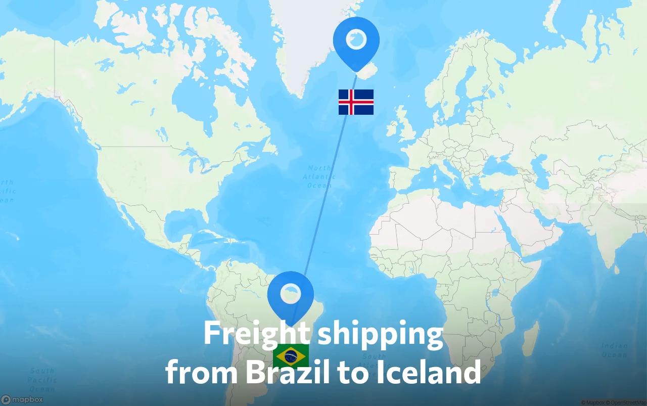 Shipping route from Brazil to Iceland