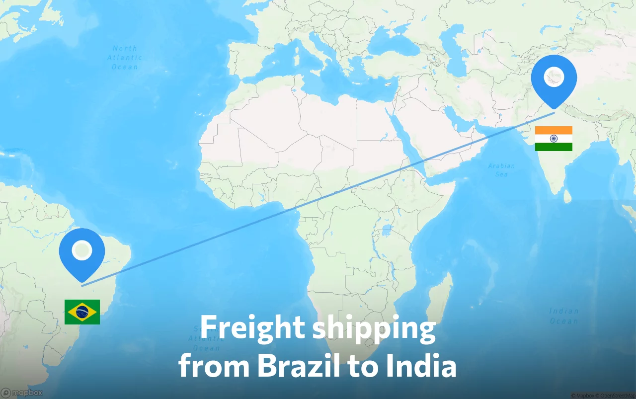 Shipping route from Brazil to India