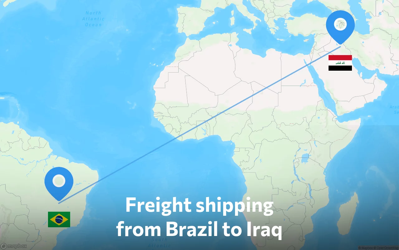 Shipping route from Brazil to Iraq