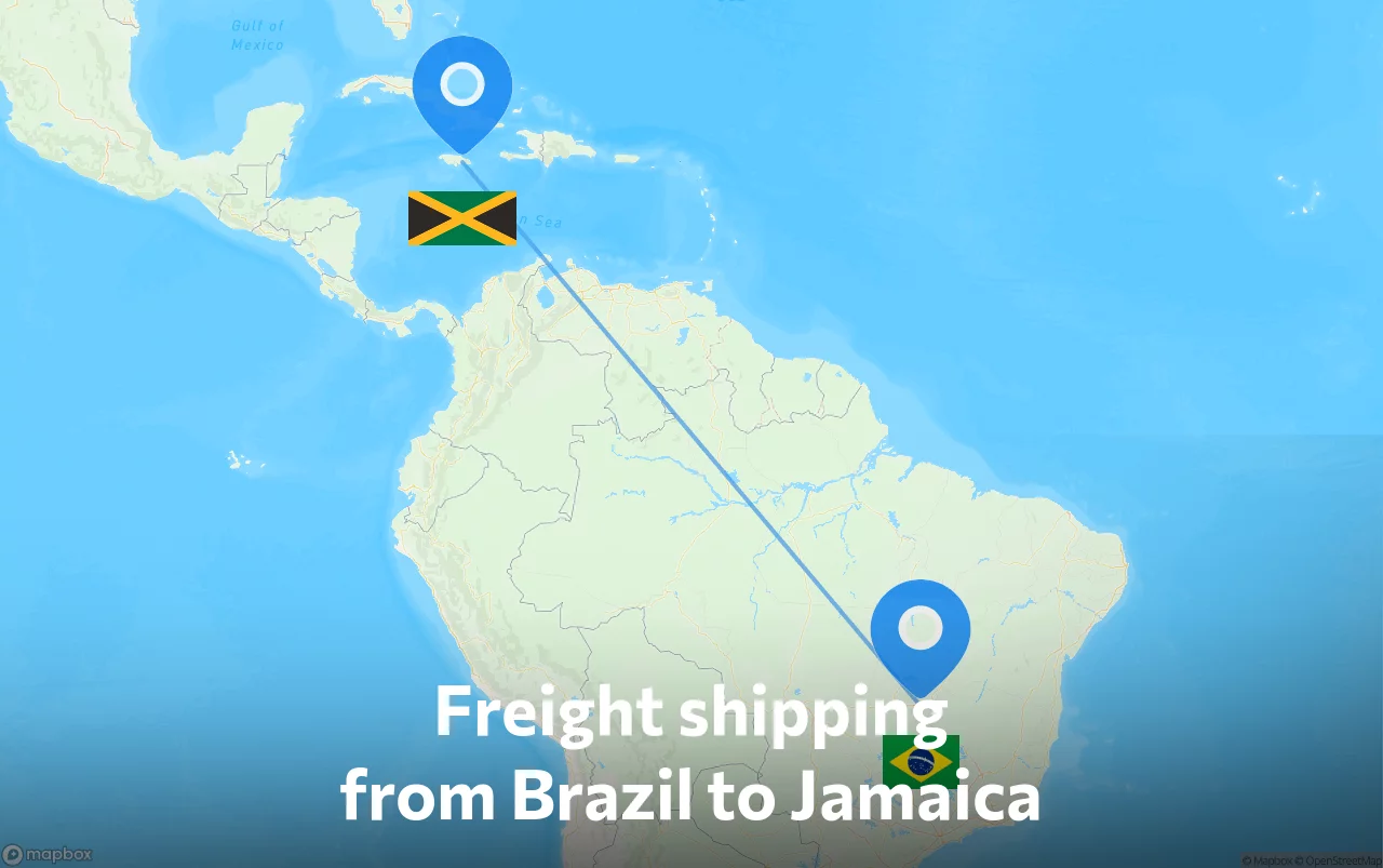 Shipping route from Brazil to Jamaica