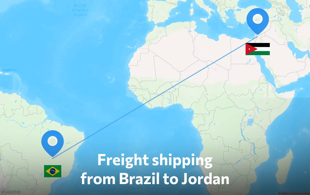 Shipping route from Brazil to Jordan