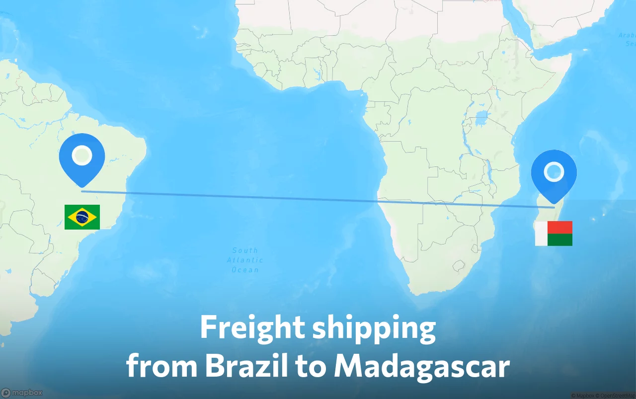 Shipping route from Brazil to Madagascar