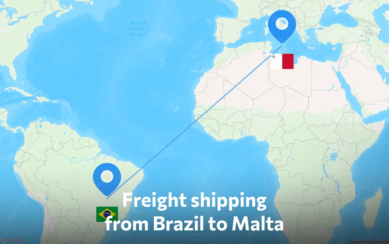 Shipping route from Brazil to Malta
