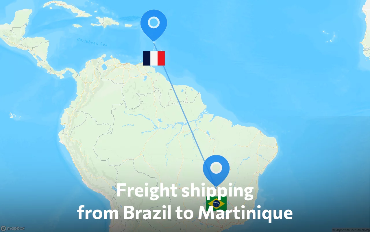 Shipping route from Brazil to Martinique
