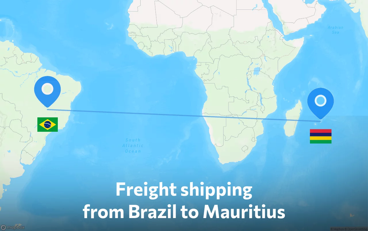 Shipping route from Brazil to Mauritius