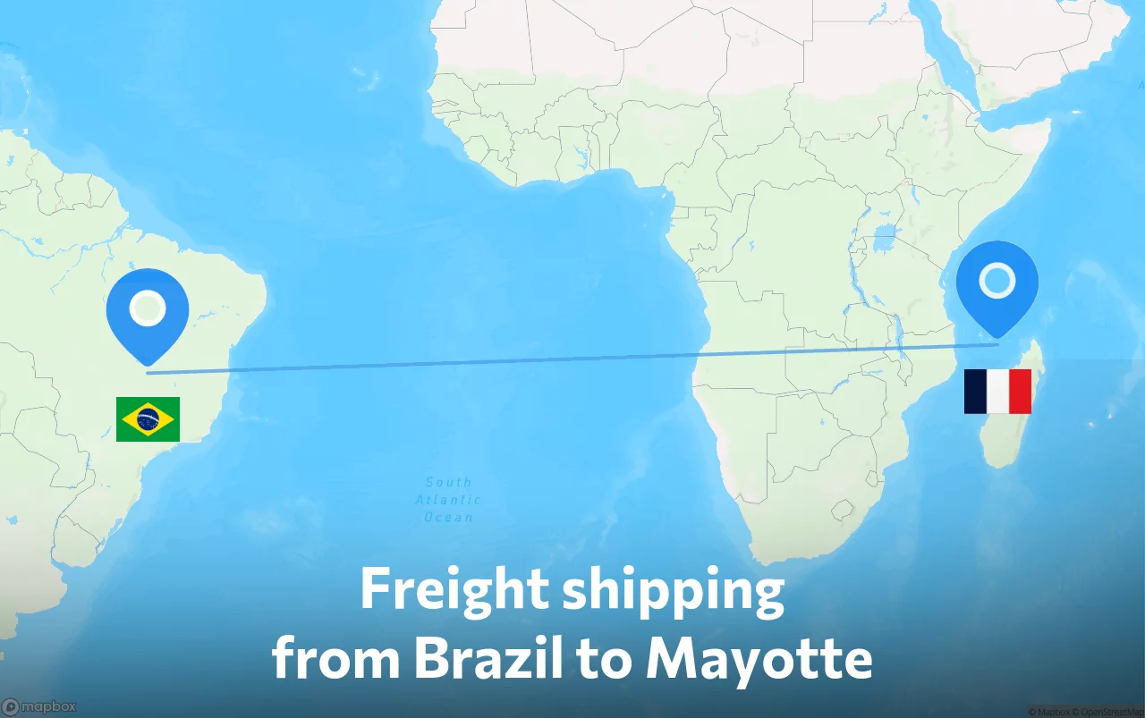 Shipping route from Brazil to Mayotte