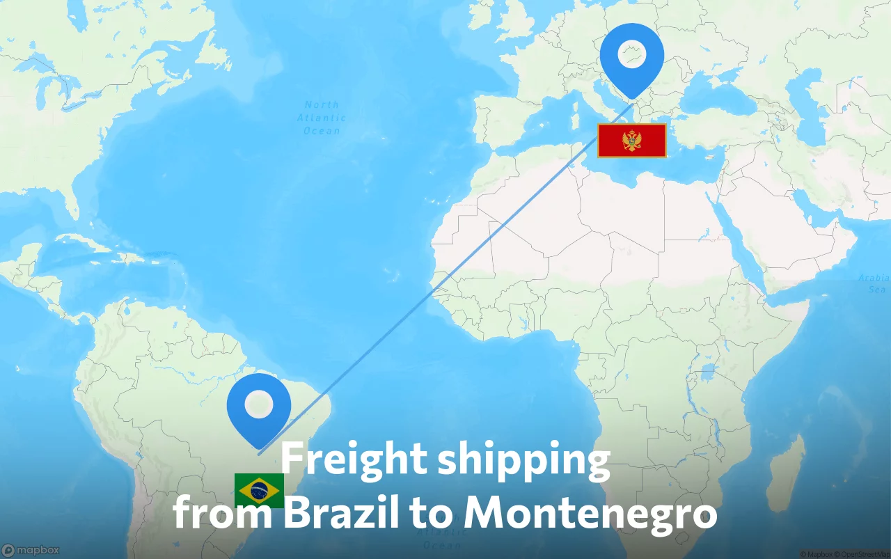 Shipping route from Brazil to Montenegro