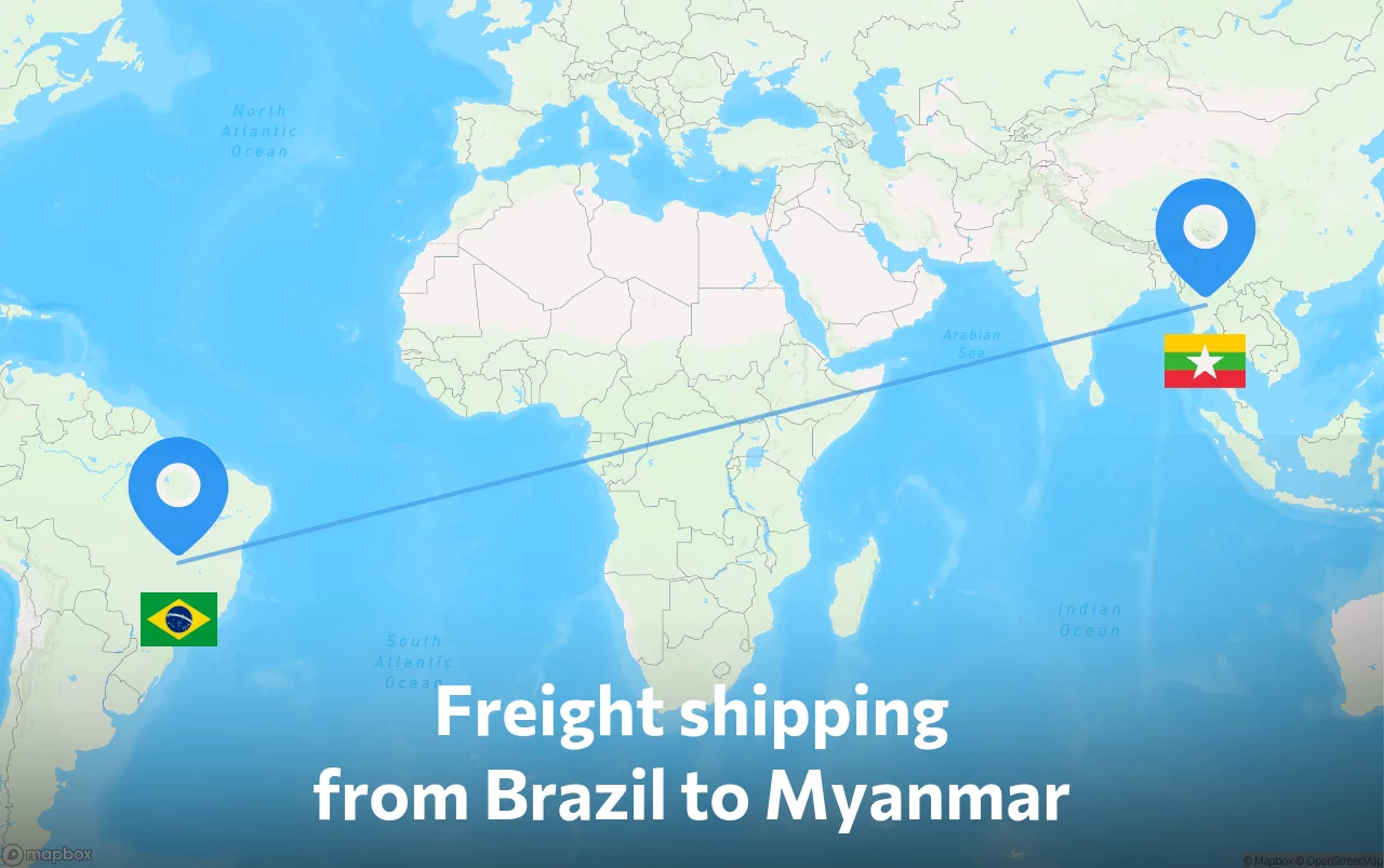Shipping route from Brazil to Myanmar