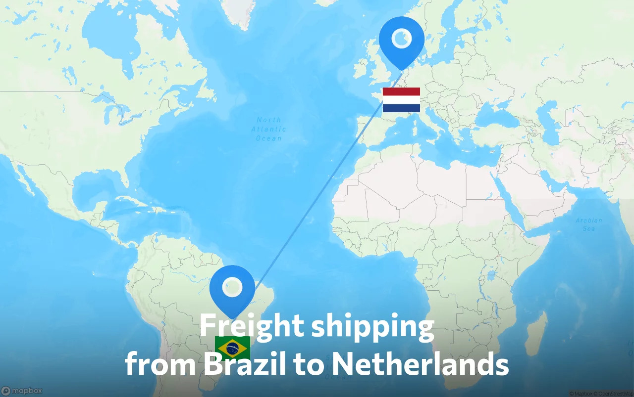 Shipping route from Brazil to Netherlands