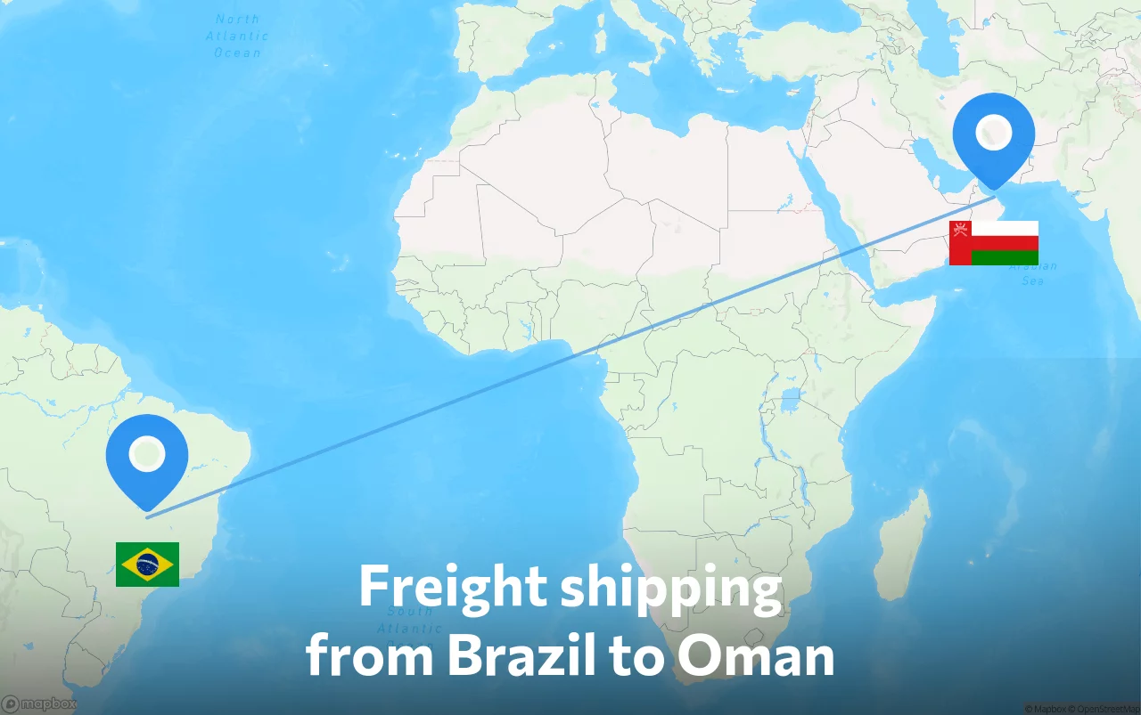 Shipping route from Brazil to Oman