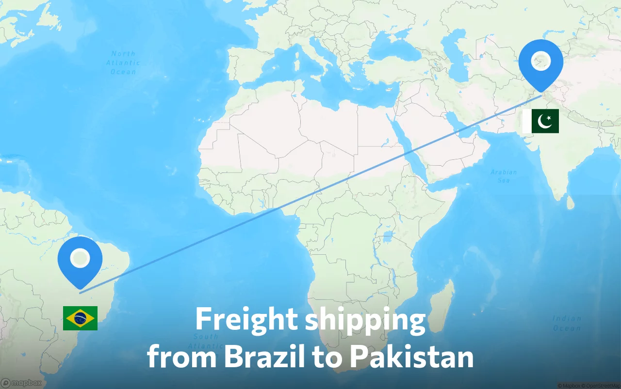 Shipping route from Brazil to Pakistan