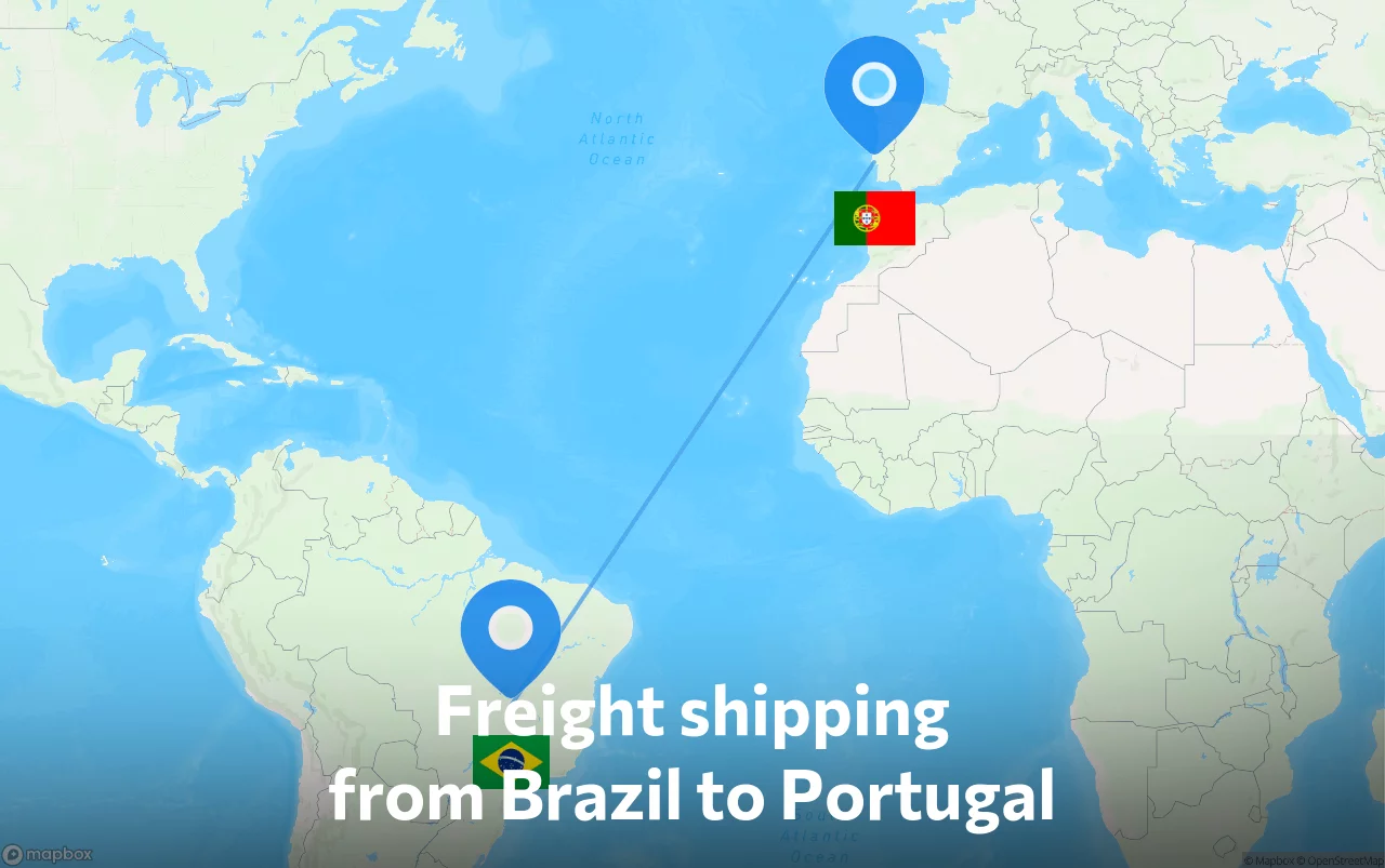 Shipping route from Brazil to Portugal