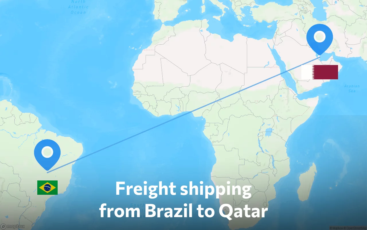 Shipping route from Brazil to Qatar