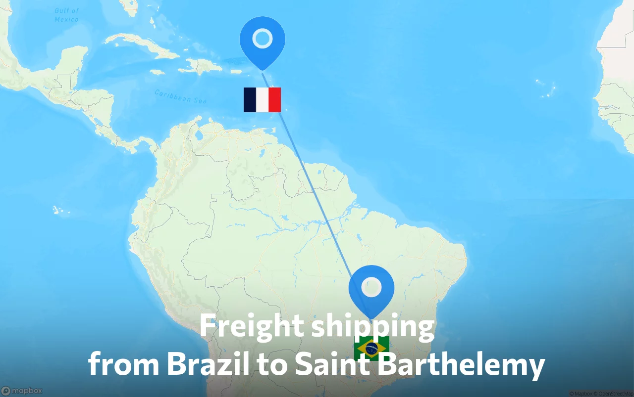 Shipping route from Brazil to Saint Barthelemy