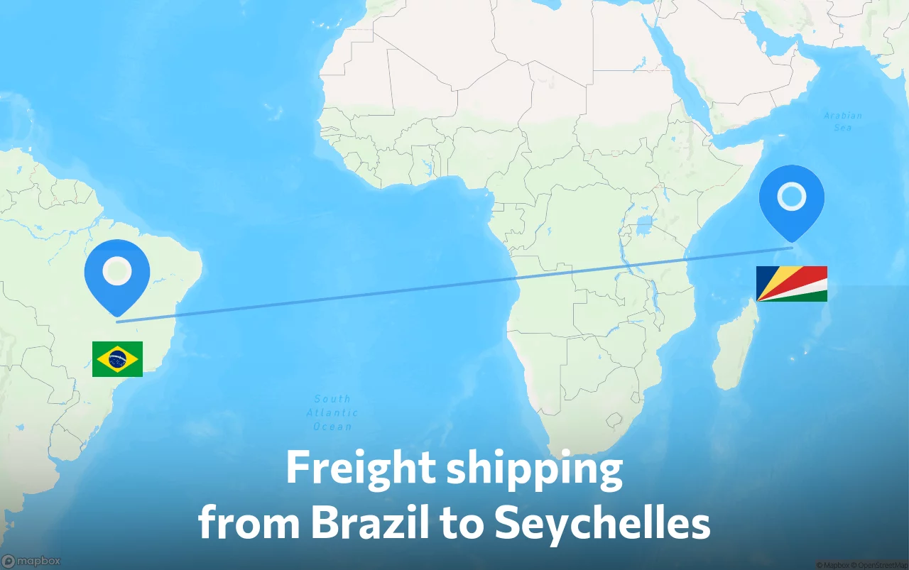 Shipping route from Brazil to Seychelles