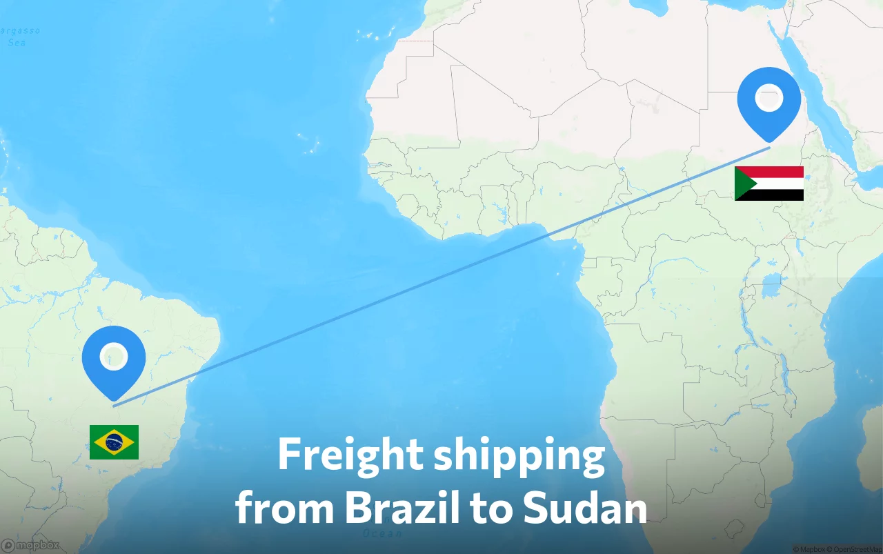Shipping route from Brazil to Sudan