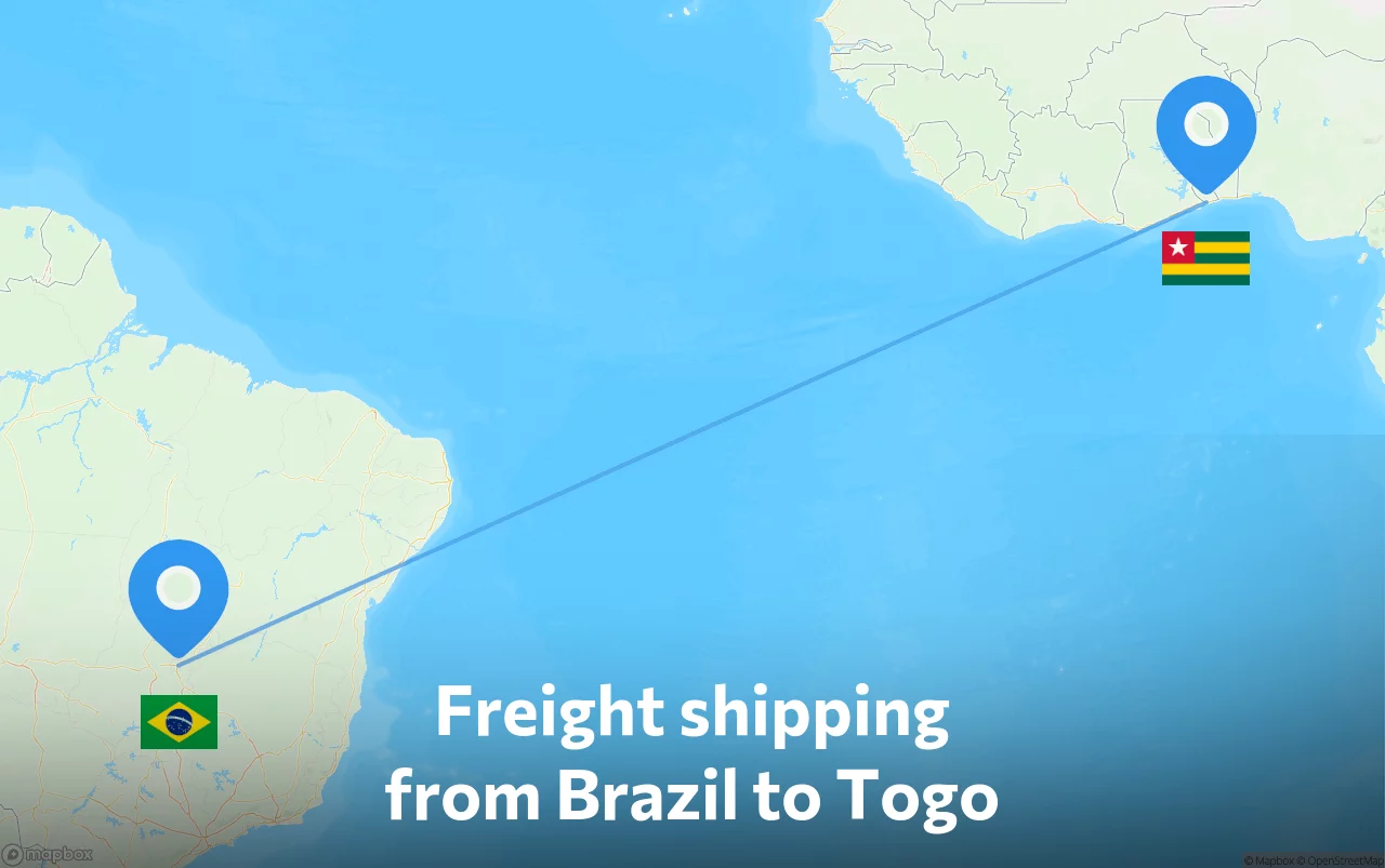 Shipping route from Brazil to Togo