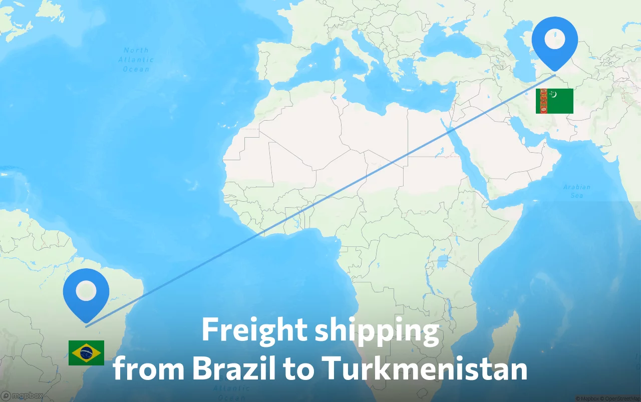 Shipping route from Brazil to Turkmenistan