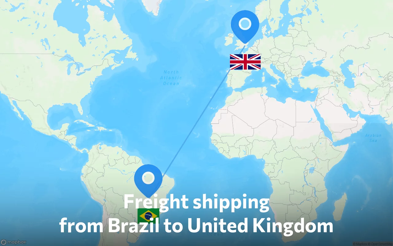 Shipping route from Brazil to United Kingdom