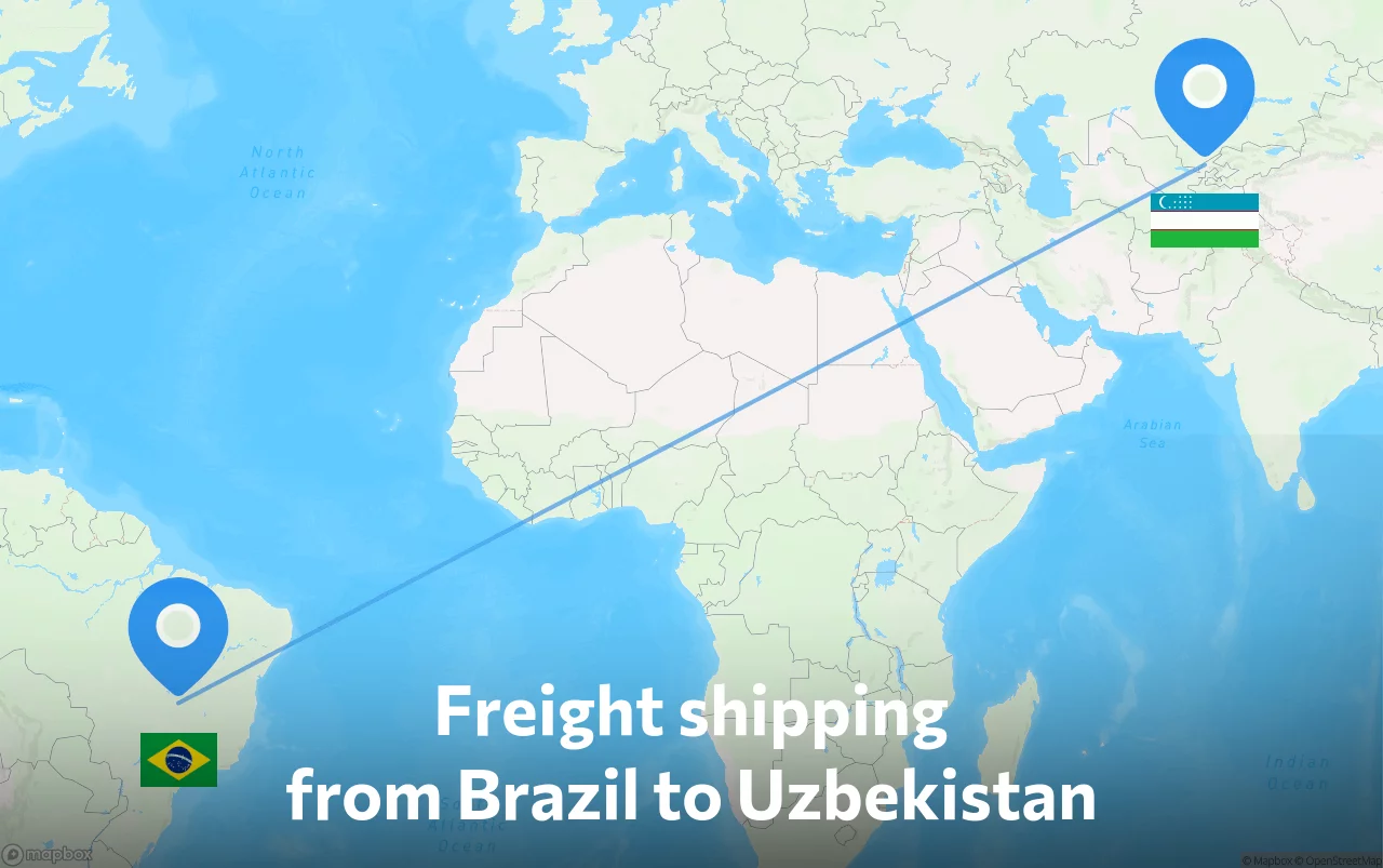 Shipping route from Brazil to Uzbekistan
