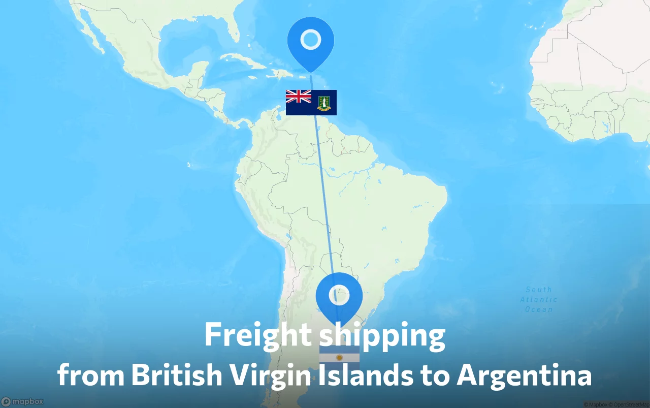 Shipping route from British Virgin Islands to Argentina