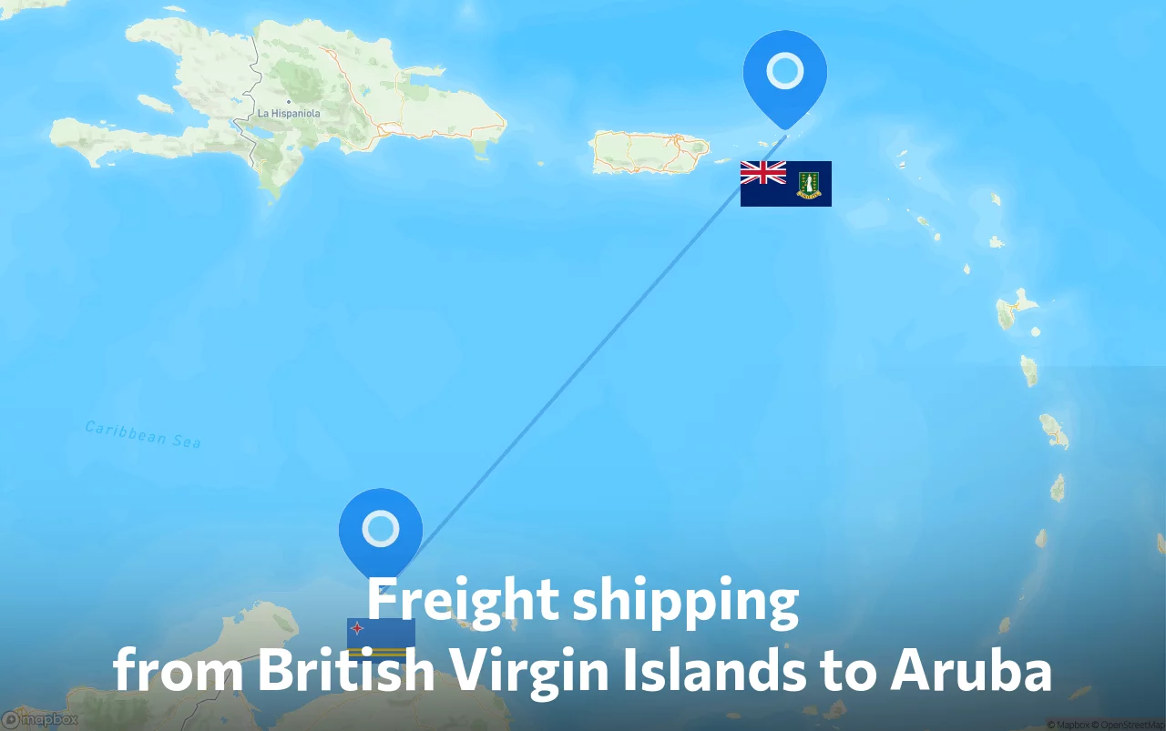 Shipping route from British Virgin Islands to Aruba