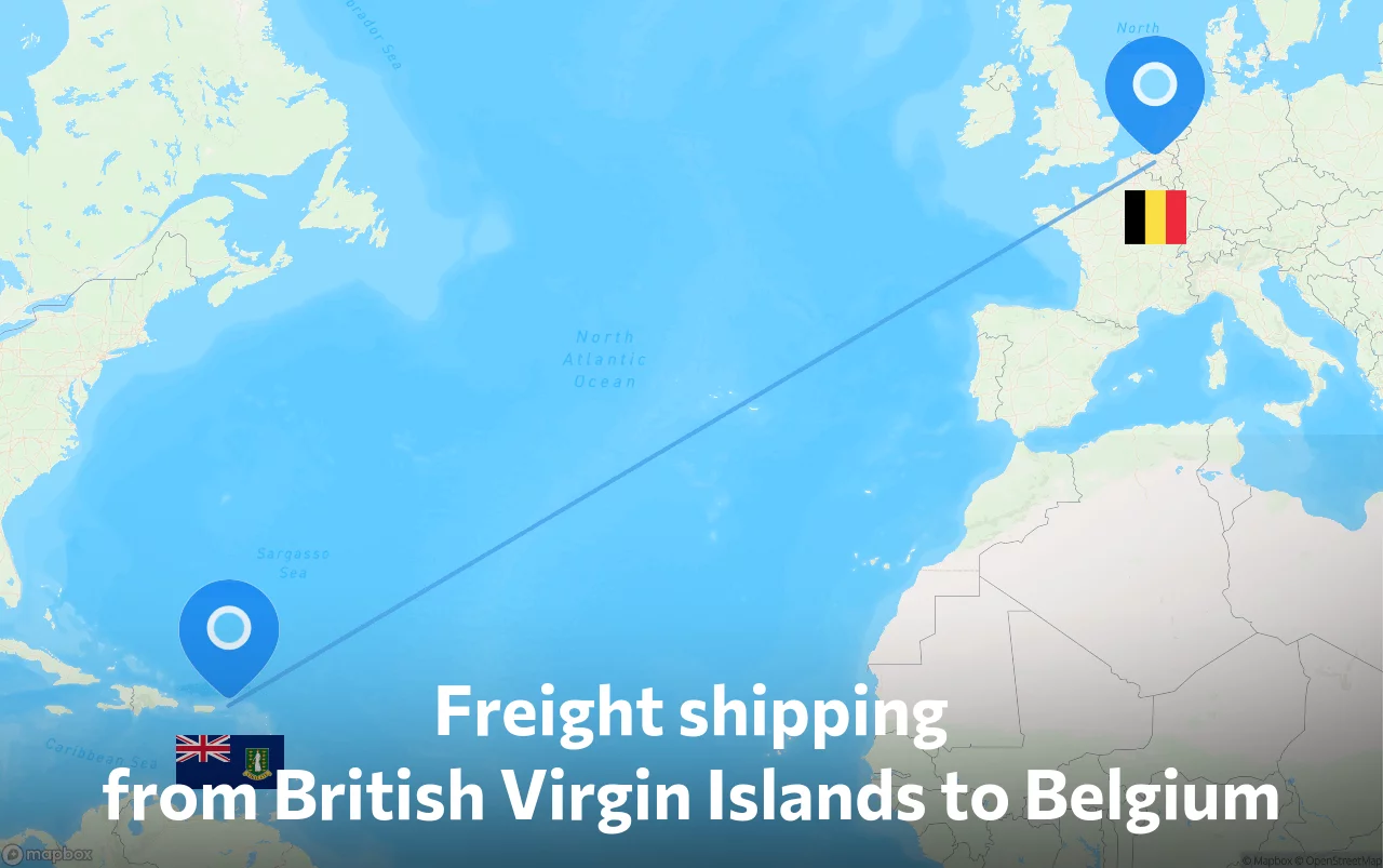 Shipping route from British Virgin Islands to Belgium