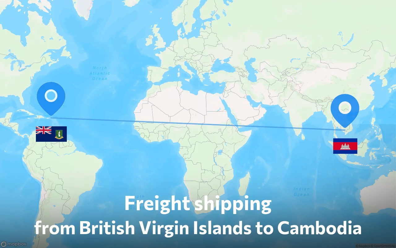 Shipping route from British Virgin Islands to Cambodia