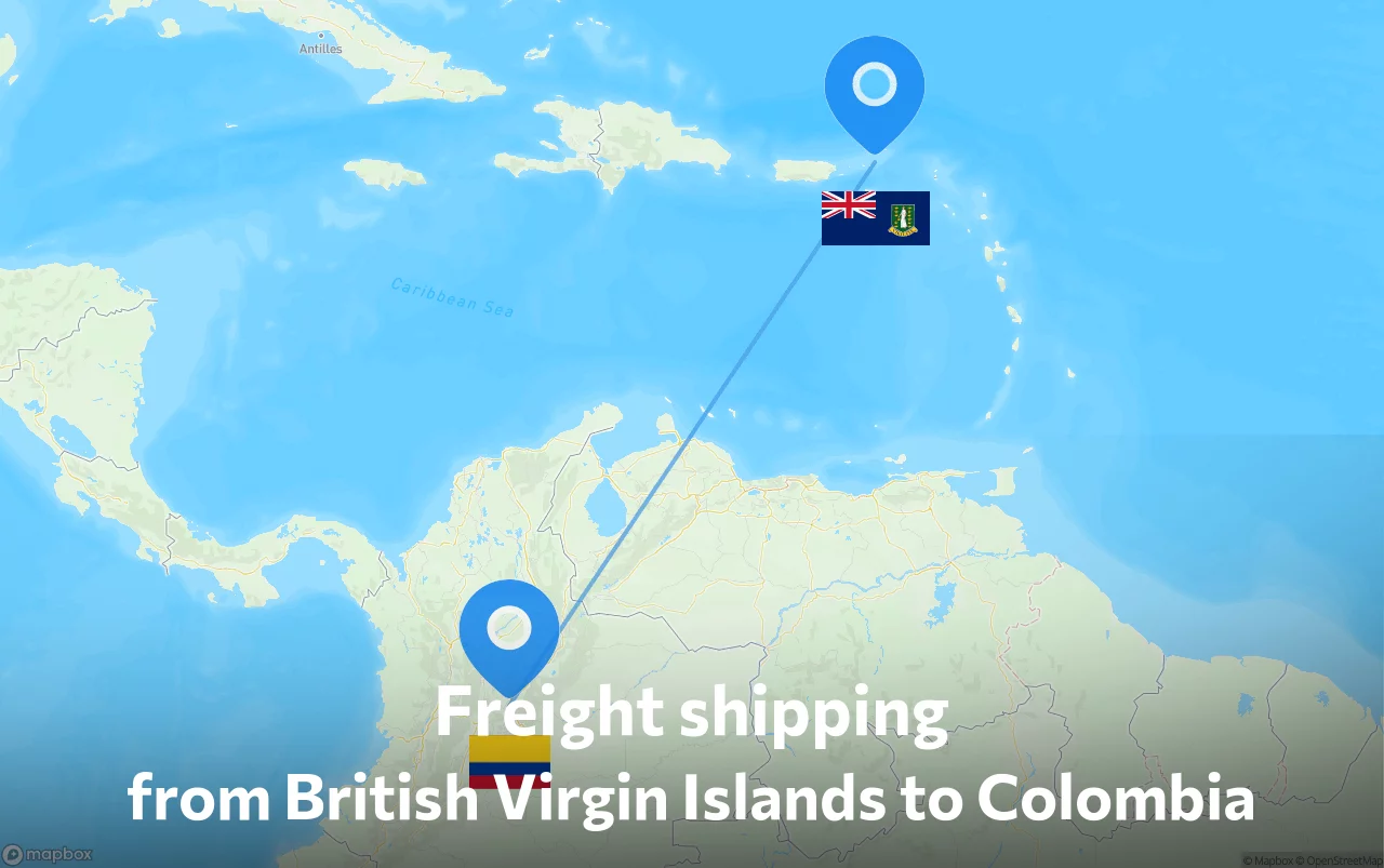 Shipping route from British Virgin Islands to Colombia