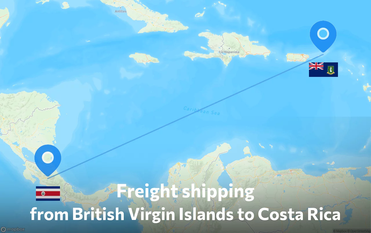 Shipping route from British Virgin Islands to Costa Rica