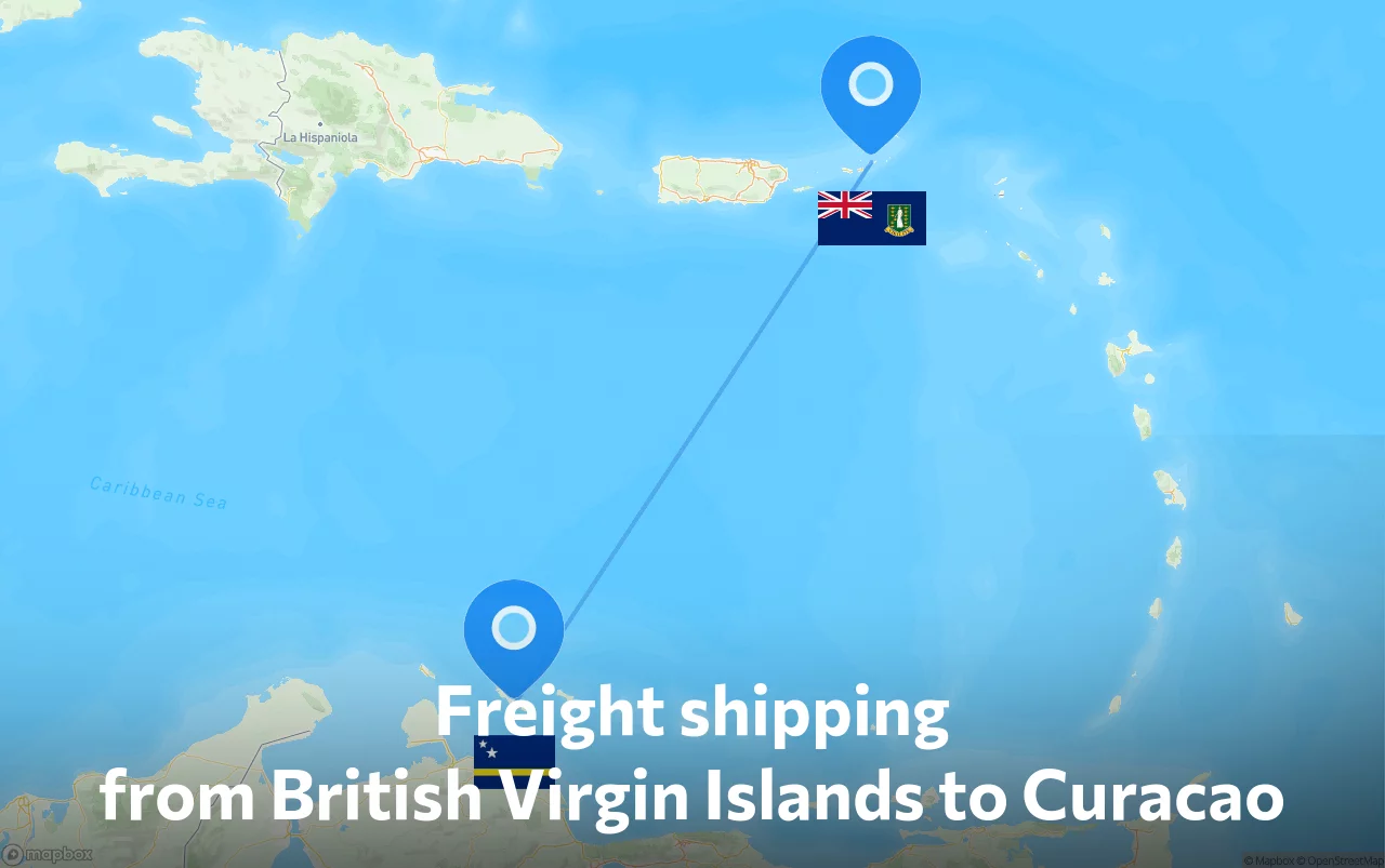 Shipping route from British Virgin Islands to Curacao