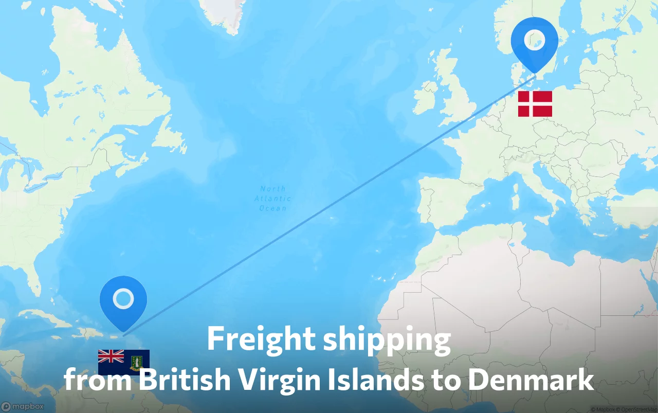 Shipping route from British Virgin Islands to Denmark