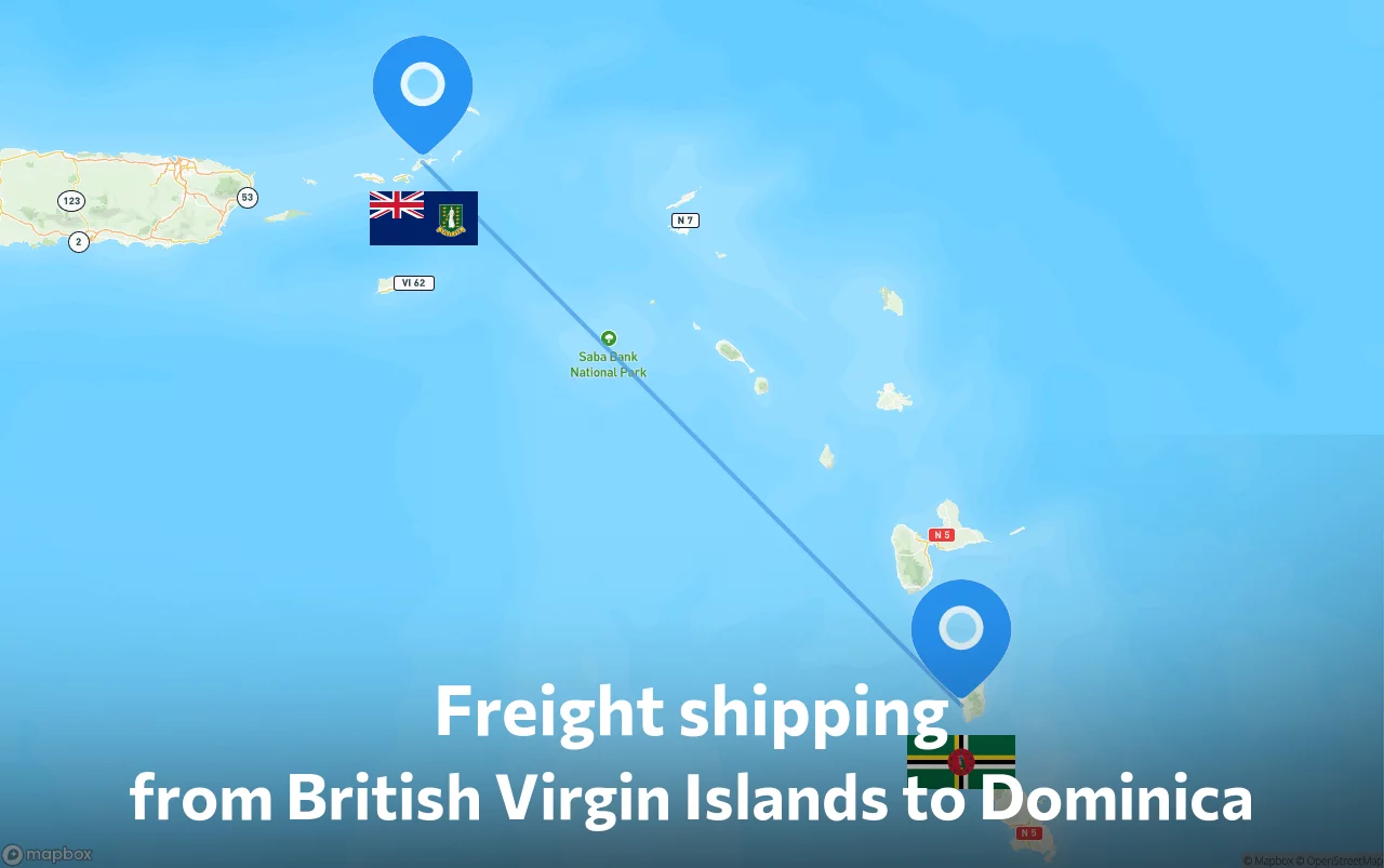 Shipping route from British Virgin Islands to Dominica