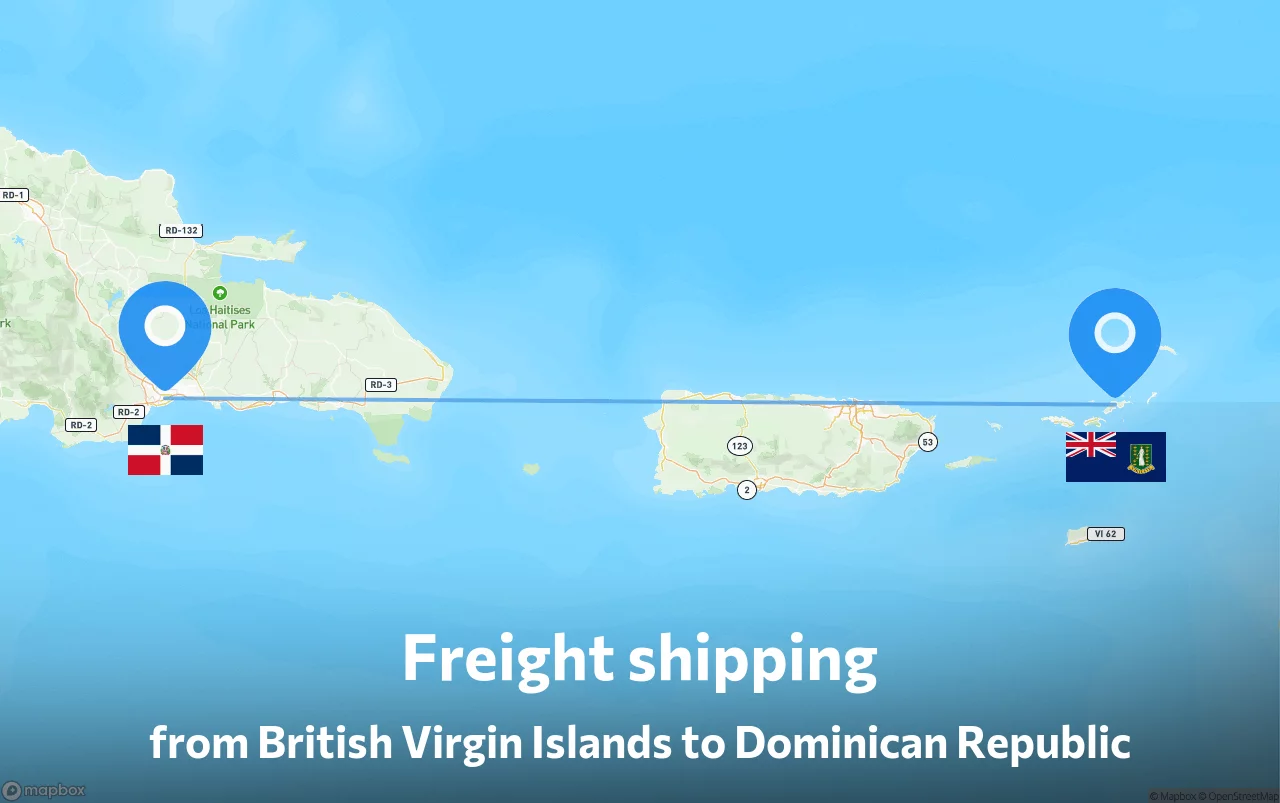 Shipping route from British Virgin Islands to Dominican Republic