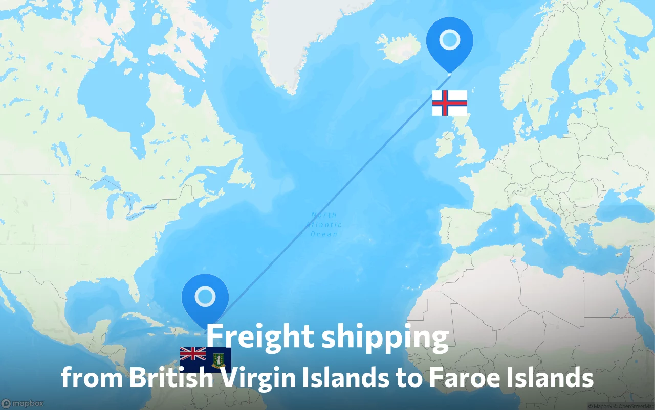 Shipping route from British Virgin Islands to Faroe Islands