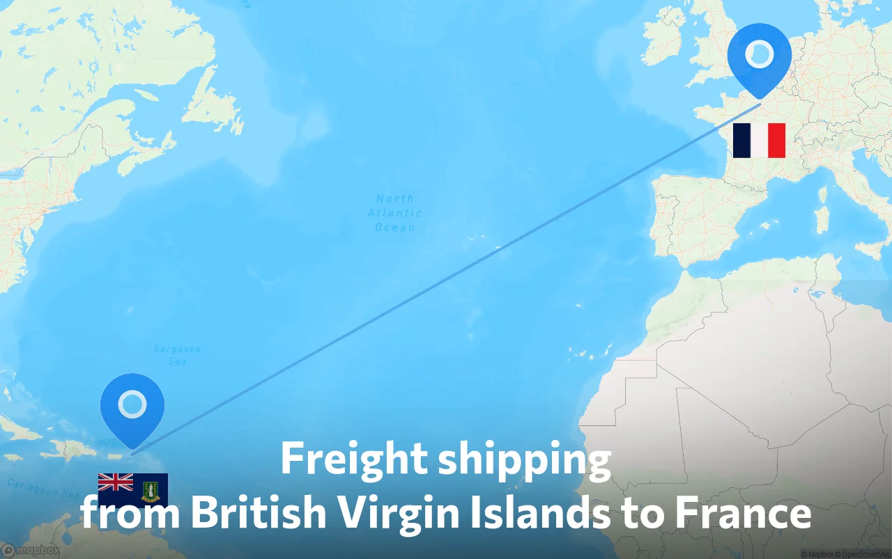 Shipping route from British Virgin Islands to France